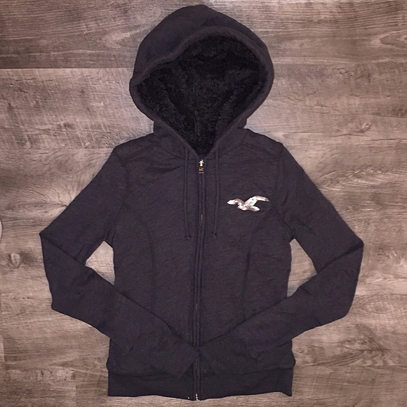 Hollister Sherpa Lined Full Zip Hoodie 